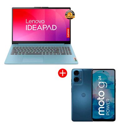 Combo Notebook Lenovo Ideapad Slim 3 AMD Ryzen 3 8GB 512GB SSD 15,6" + Celular Motorola Moto G24 Power 256GB 6,56" Azul Liberado