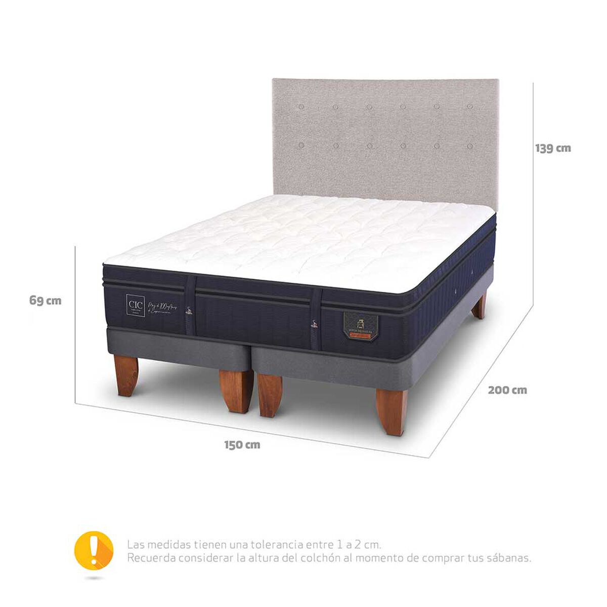 Cama Europea CIC Base Dividida 2 Plazas Súper Premium + Respaldo