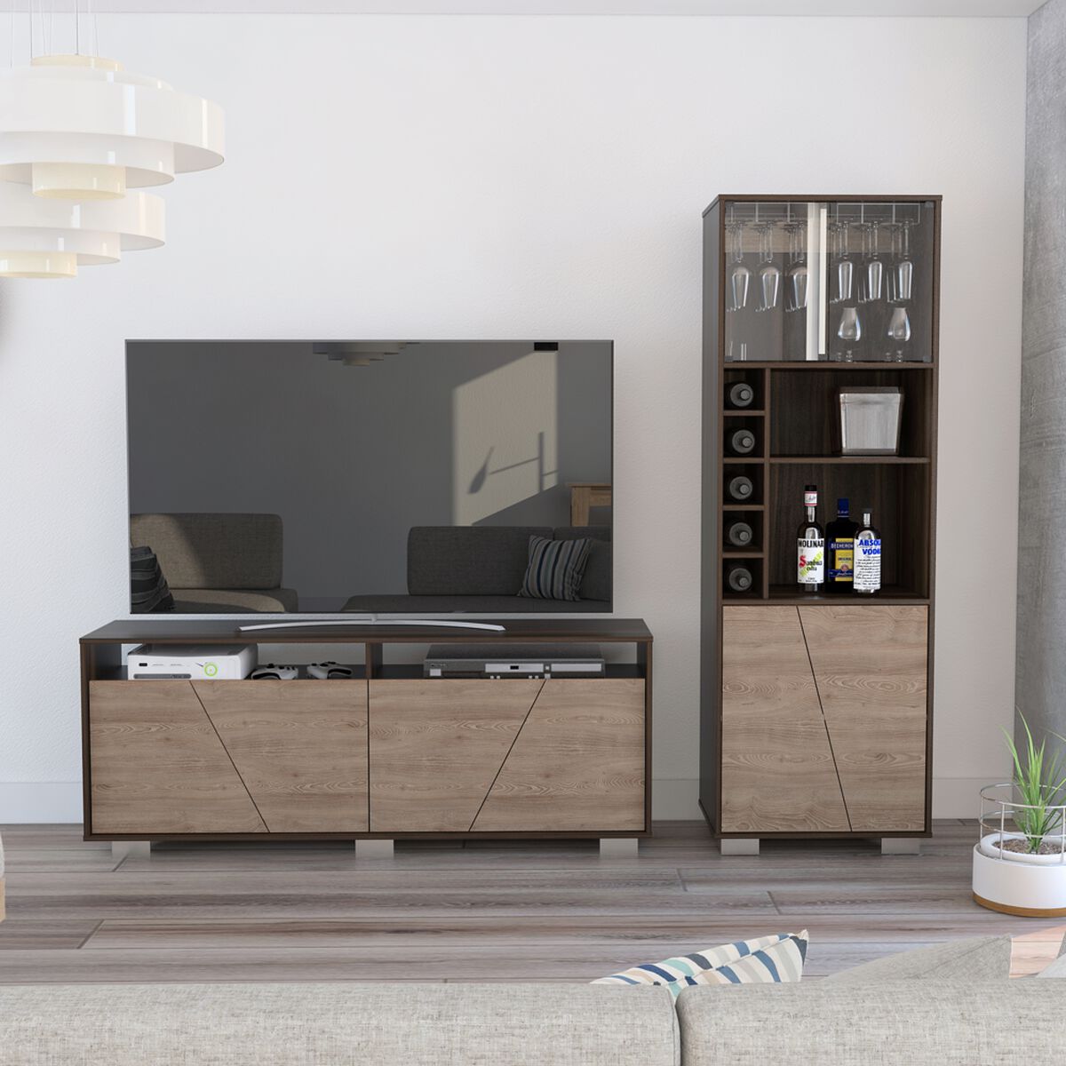Rack TV 55 pulgadas + Bar Alto TuHome Fraktal