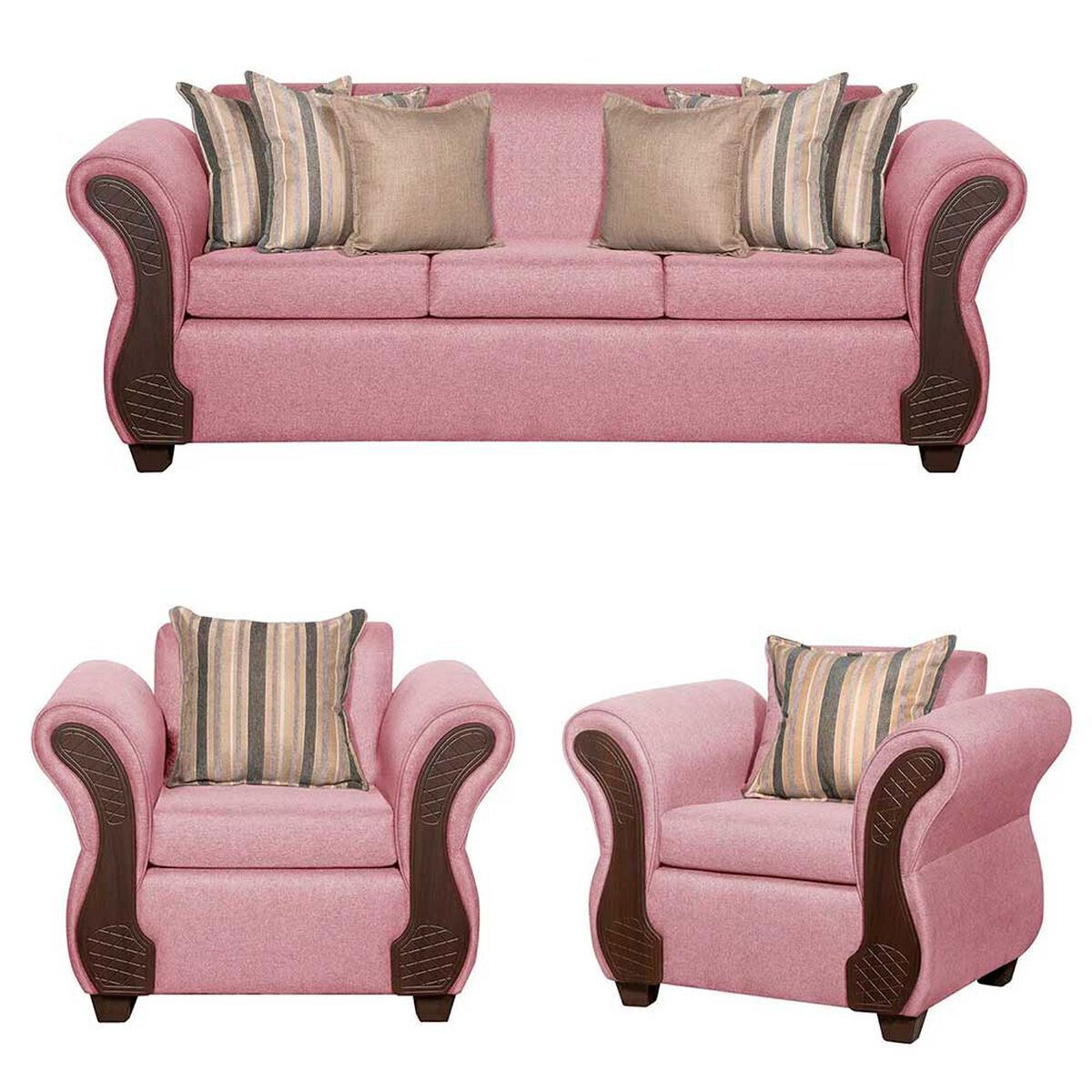 Juego de Living Ruzam Mobel Marsella Sof&aacute; 3 Cuerpos + Dos Sillones 1 Cuerpo Lino Palo Rosa