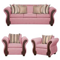Juego de Living Ruzam Mobel Marsella Sofá 3 Cuerpos + Dos Sillones 1 Cuerpo Lino Palo Rosa