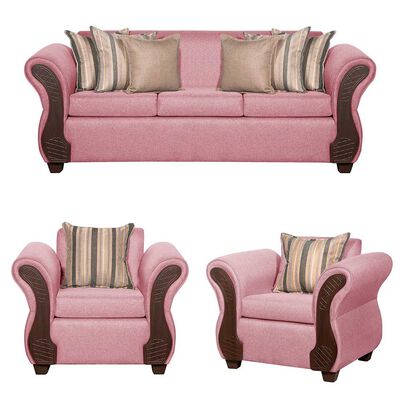 Imagen 1 del producto Juego de Living Ruzam Mobel Marsella Sofá 3 Cuerpos + Dos Sillones 1 Cuerpo Lino Palo Rosa