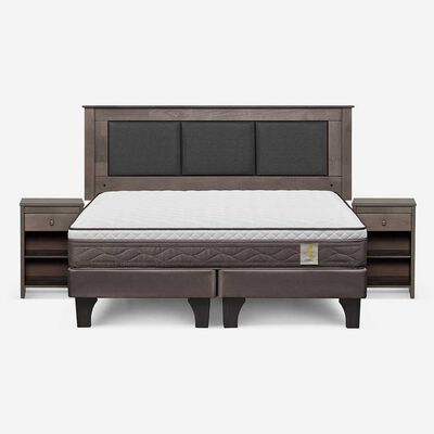 Imagen 1 del producto Cama Europea Rosen Base Dividida King New Style 4 Plus + Respaldo Rachel Gris + 2 Veladores