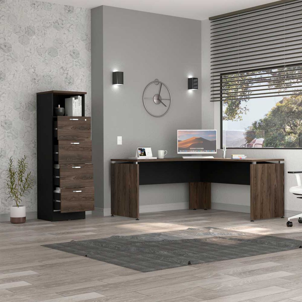 Combo Escritotio + Archivador 4 Puertas TuHome Home Office Negro Soft-Co&ntilde;ac