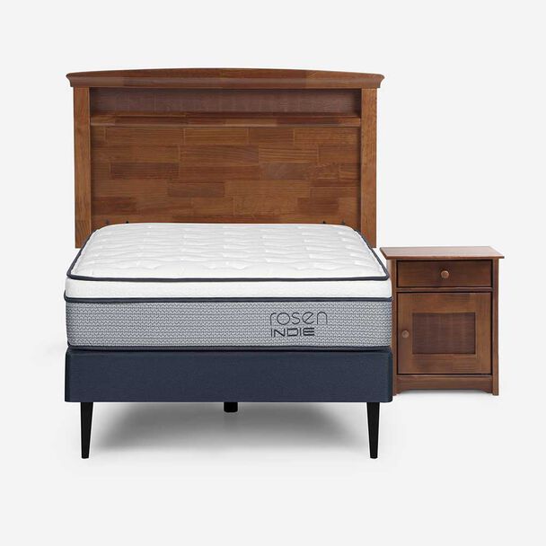 Cama Europea Rosen 1 Plaza Indie + Respaldo + Velador Veneto