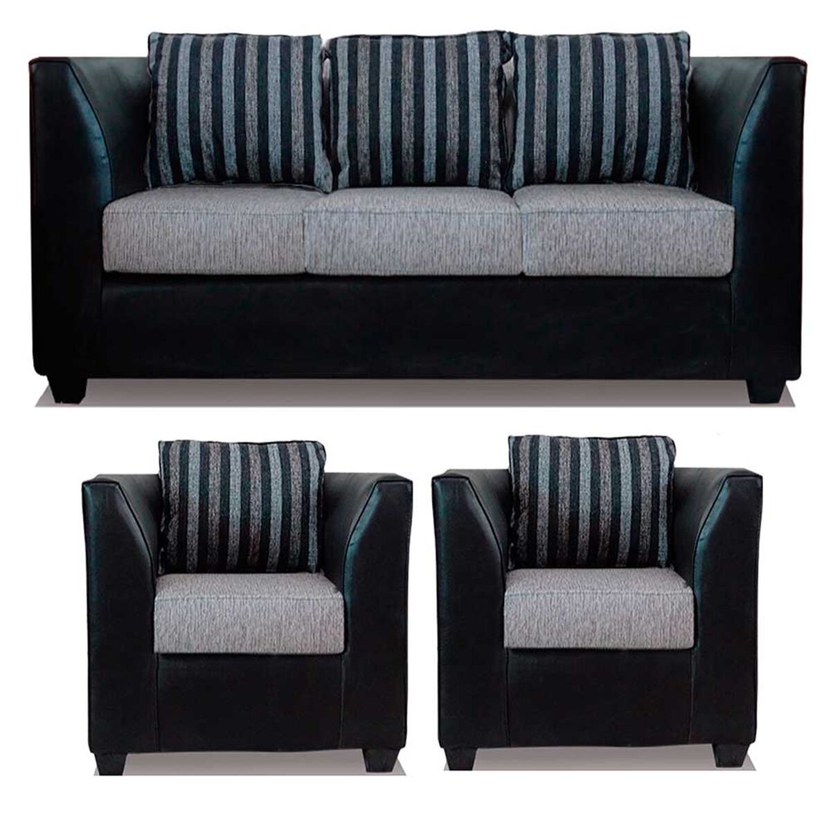 Juego de Living Elegant Detail Valentino Sof&aacute; 3 Cuerpos + Dos Sillones 1 Cuerpo Gris Plata