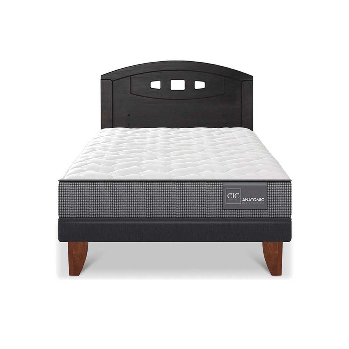 Cama Europea CIC 1,5 Plazas Anatomic + Respaldo Gales Negro