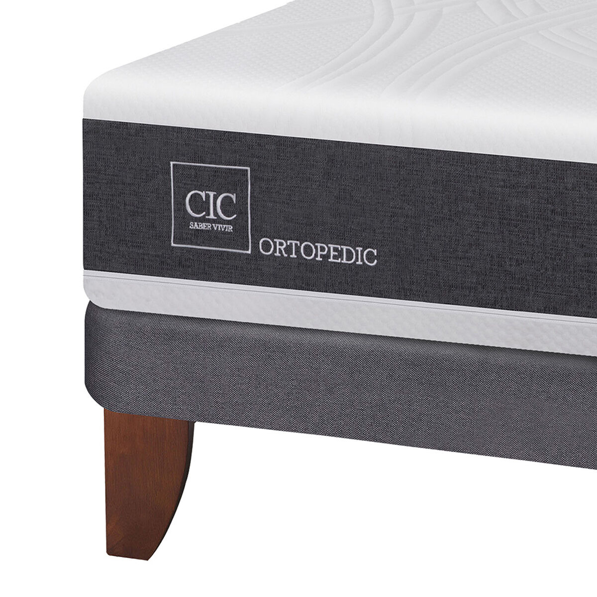 Cama Europea CIC Base Dividida King Ortopedic + Respaldo + 2 Veladores Torino