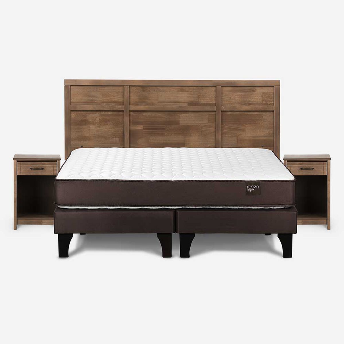 Cama Europea Rosen Base Dividida 2 Plazas Ergo T + Respaldo + 2 Veladores