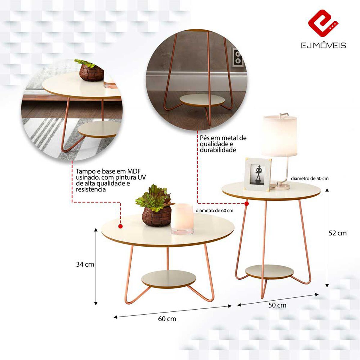 Mesa de Centro Altavision Liz Bco Redonda Blanco Crema