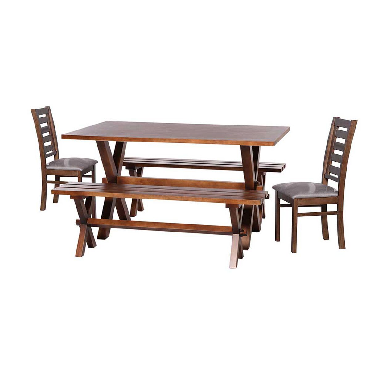 Juego de Comedor Latam Home Sevilla Murcia 2 Sillas + 2 Bancas Cuero Kentucky Gris