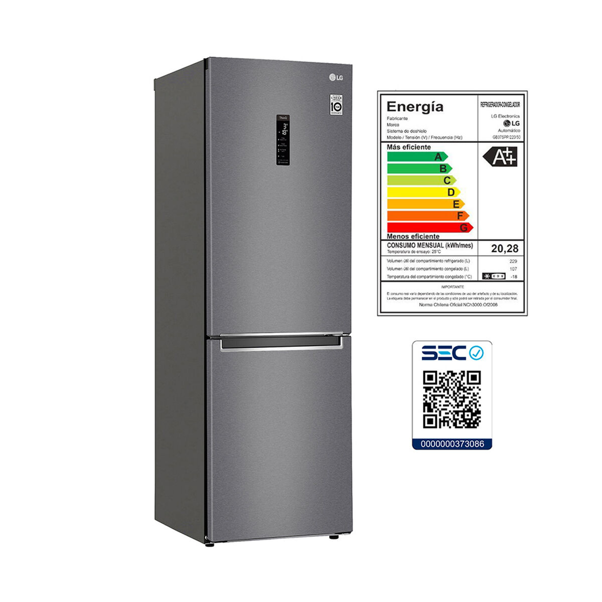 Refrigerador No Frost LG GB37MPD 341 lts.