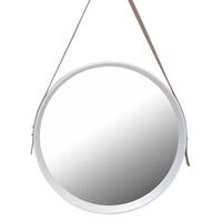 Espejo Redondo Vgo con Correa Cuero Blanco 52 cm