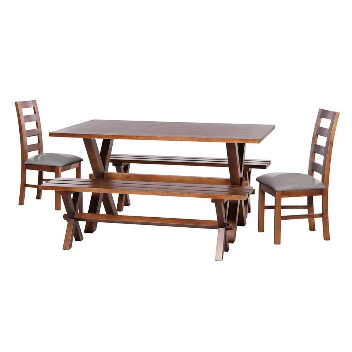 Juego de Comedor Latam Home Sevilla Granada 2 Sillas + 2 Bancas Lino Gris Claro