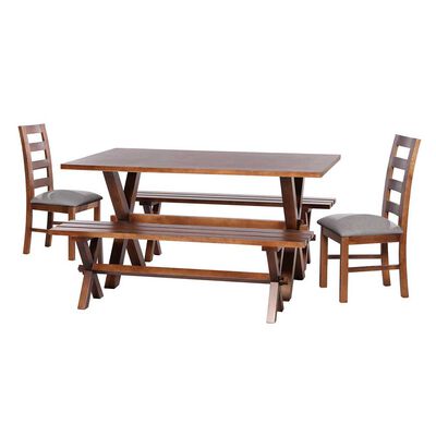 Juego de Comedor Latam Home Sevilla Granada 2 Sillas + 2 Bancas Lino Gris Claro