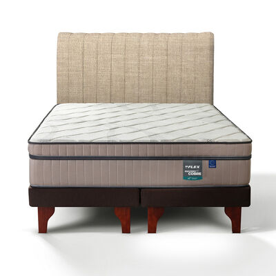 Cama Europea Flex Base Dividida King M&aacute;ximo Cobre  + Respaldo Tubular Beige