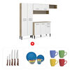 Combo Mueble de Cocina Roca Arizona 1 Cajón 9 Puertas Blanco + Juego de Vajilla Casanova SDH1223 24 Piezas Turquesa + Set 5 Cuchillos Zibel RL-FK609 Acero + Set 4 Mugs Casanova MG-0518 Colores