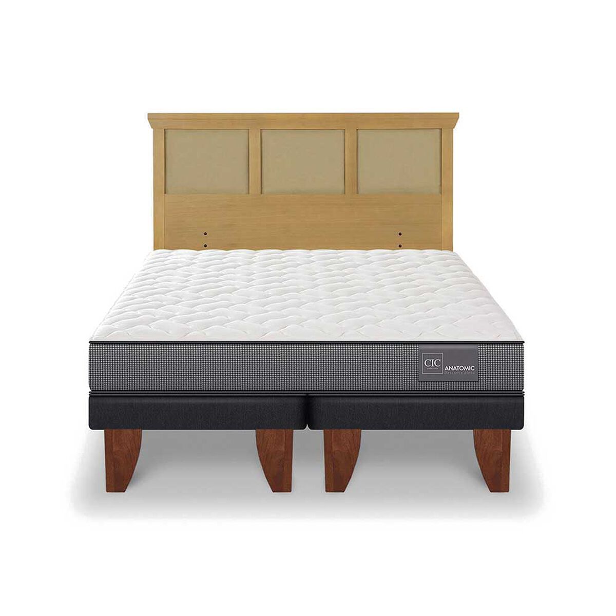 Cama Europea CIC Base Dividida 2 Plazas Anatomic + Respaldo Torino Mostaza