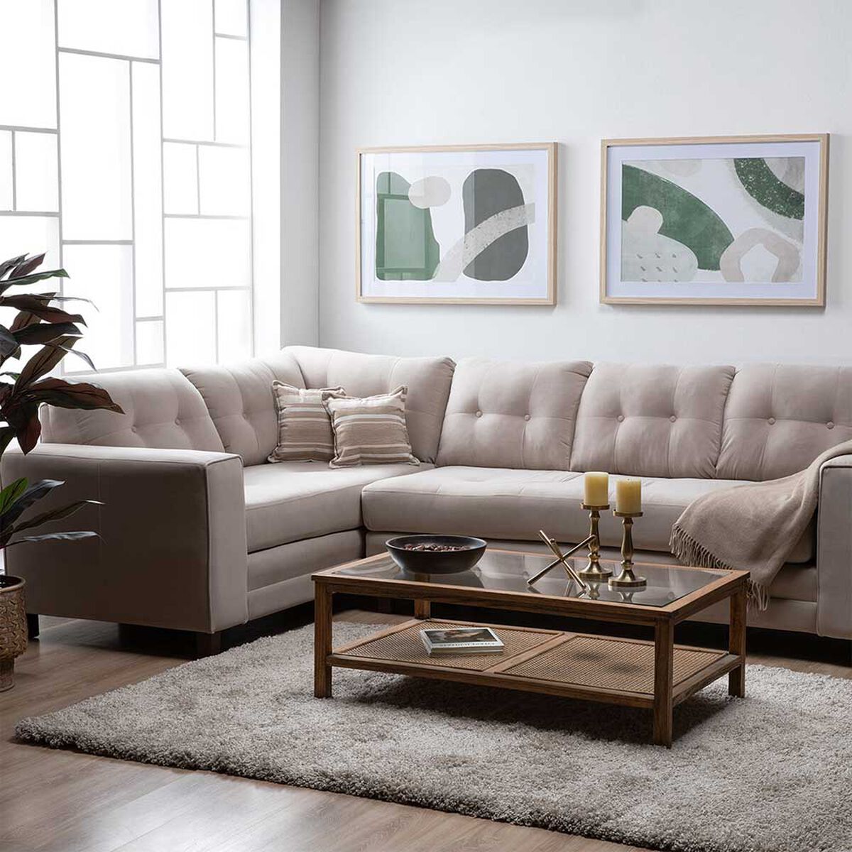 Sofá Seccional Izquierdo Living Factory Dubai 5 Cuerpos Beige