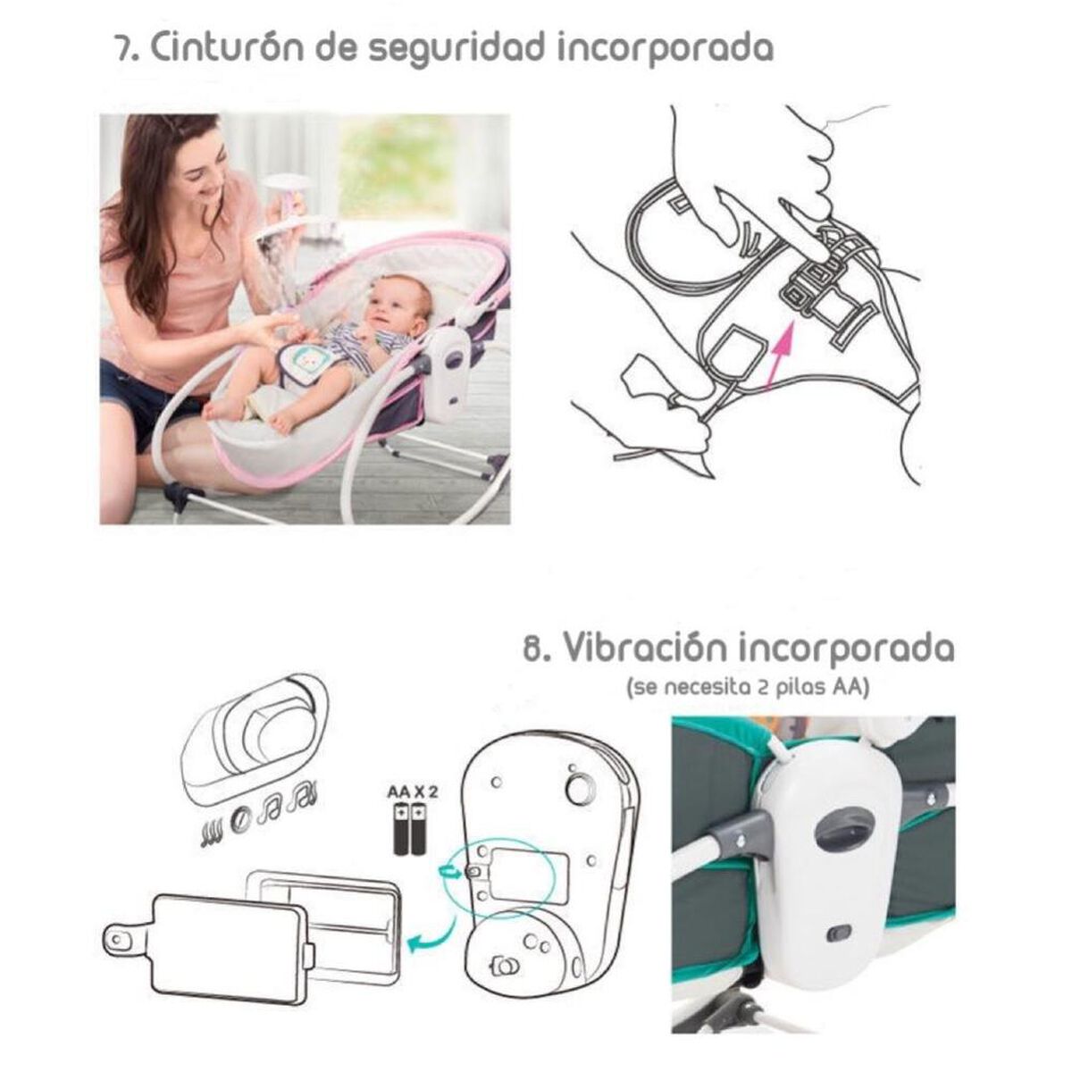 Cuna Moisés 5 en 1 con Vibración Mosquitero Lubabycas Verde