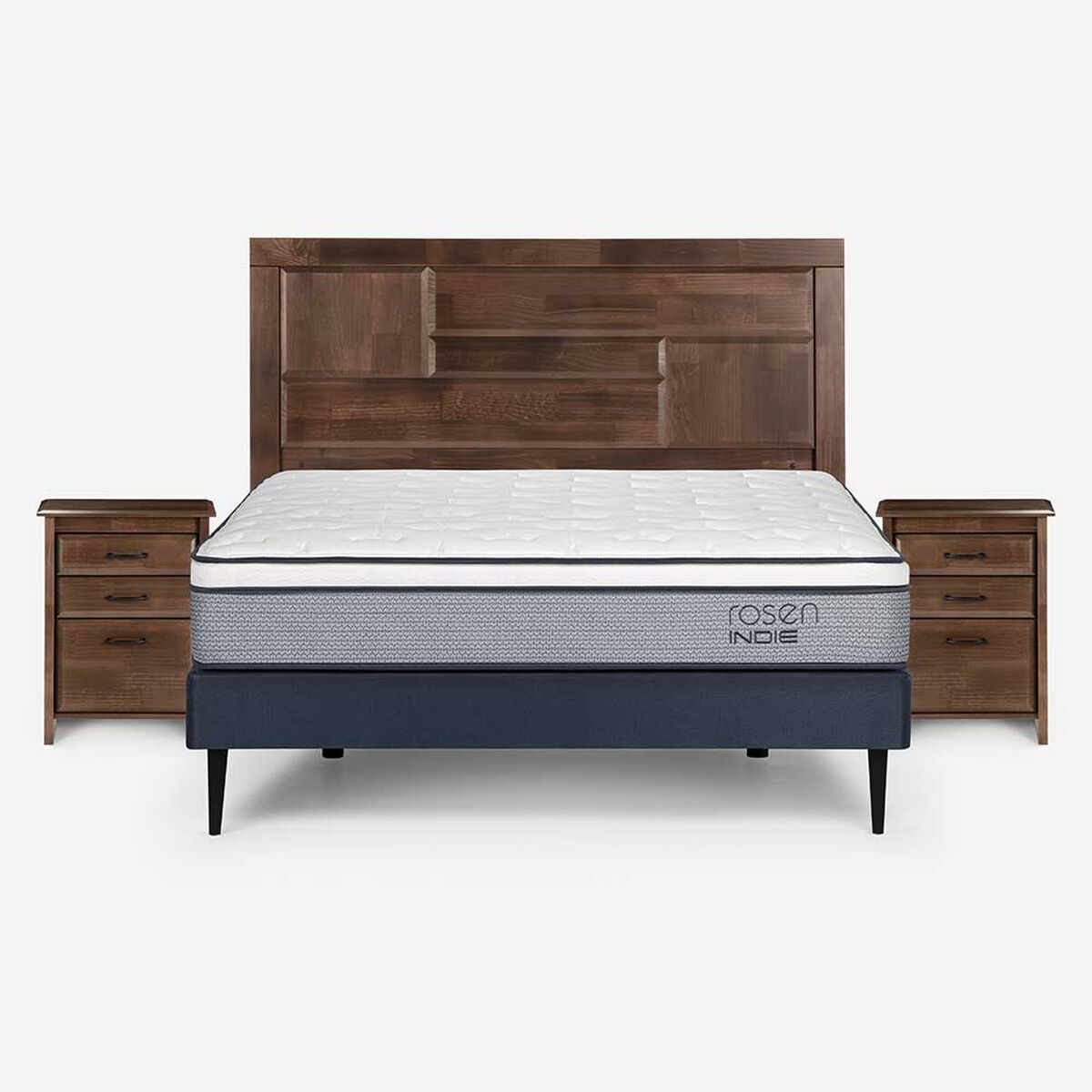 Cama Europea Rosen 2 Plazas Indie + Respaldo + 2 Veladores Dolce