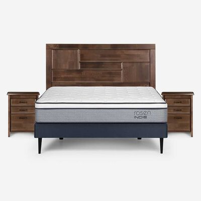 Cama Europea Rosen 2 Plazas Indie + Respaldo + 2 Veladores Dolce