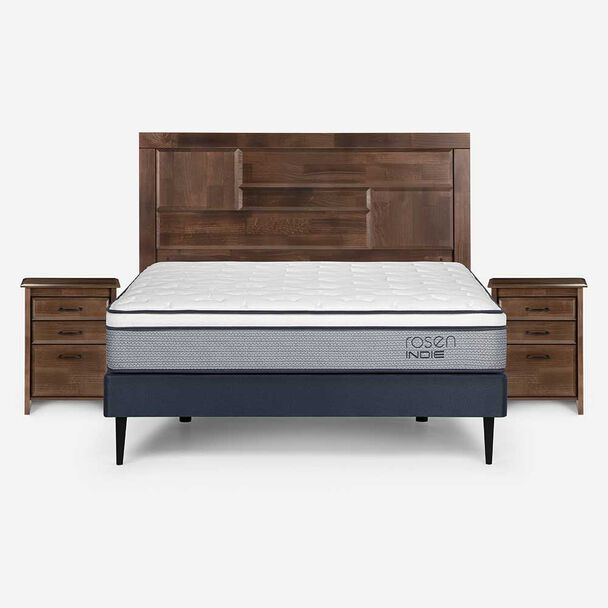 Cama Europea Rosen 2 Plazas Indie + Respaldo + 2 Veladores Dolce