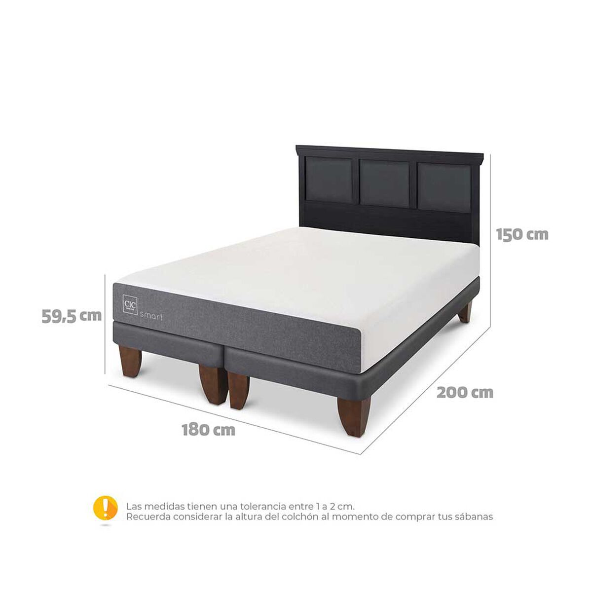 Cama Europea CIC Base Dividida King Smart + Respaldo Torino Negro