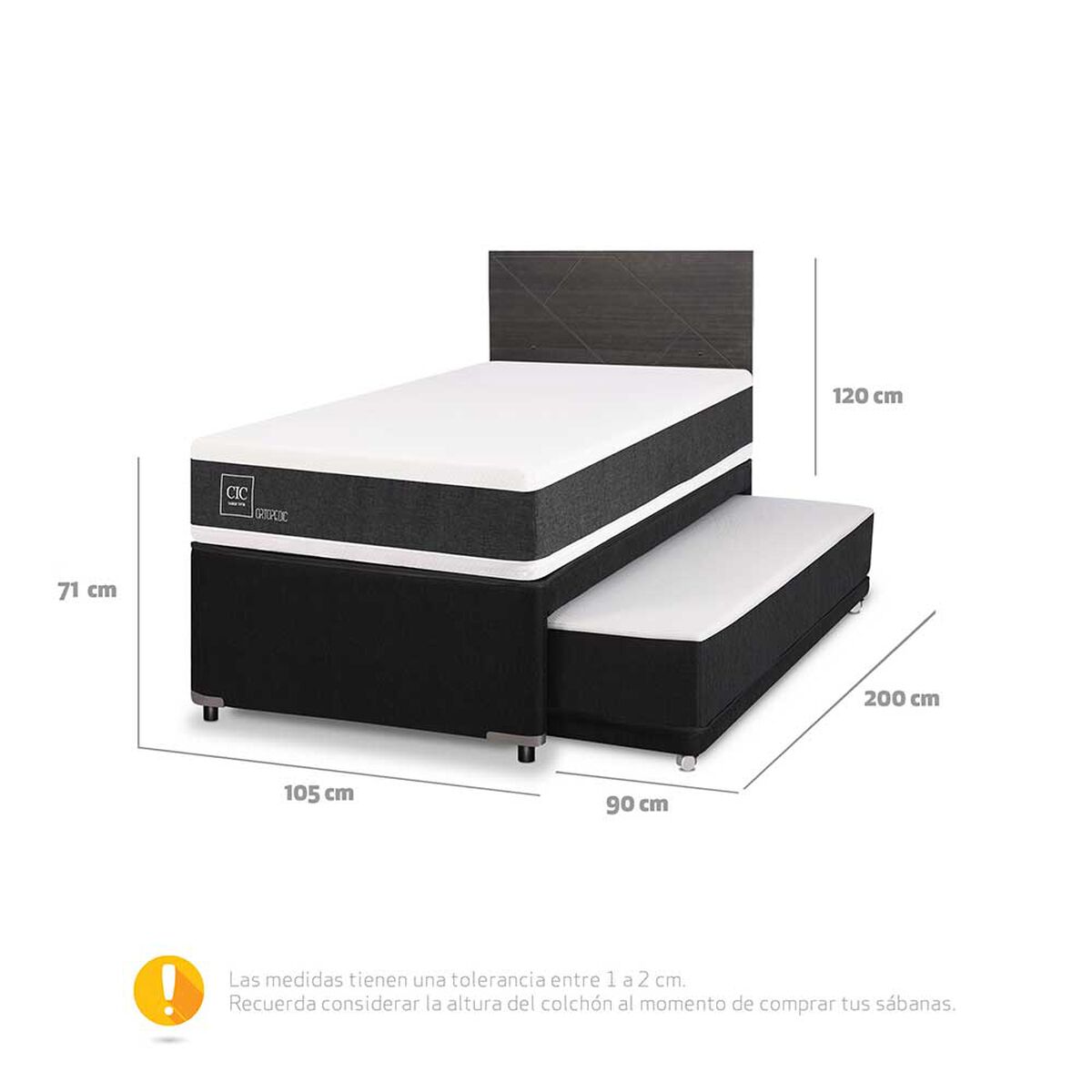 Cama Nido CIC Base Normal 1,5 Plazas Ortopedic + Respaldo Villarrica