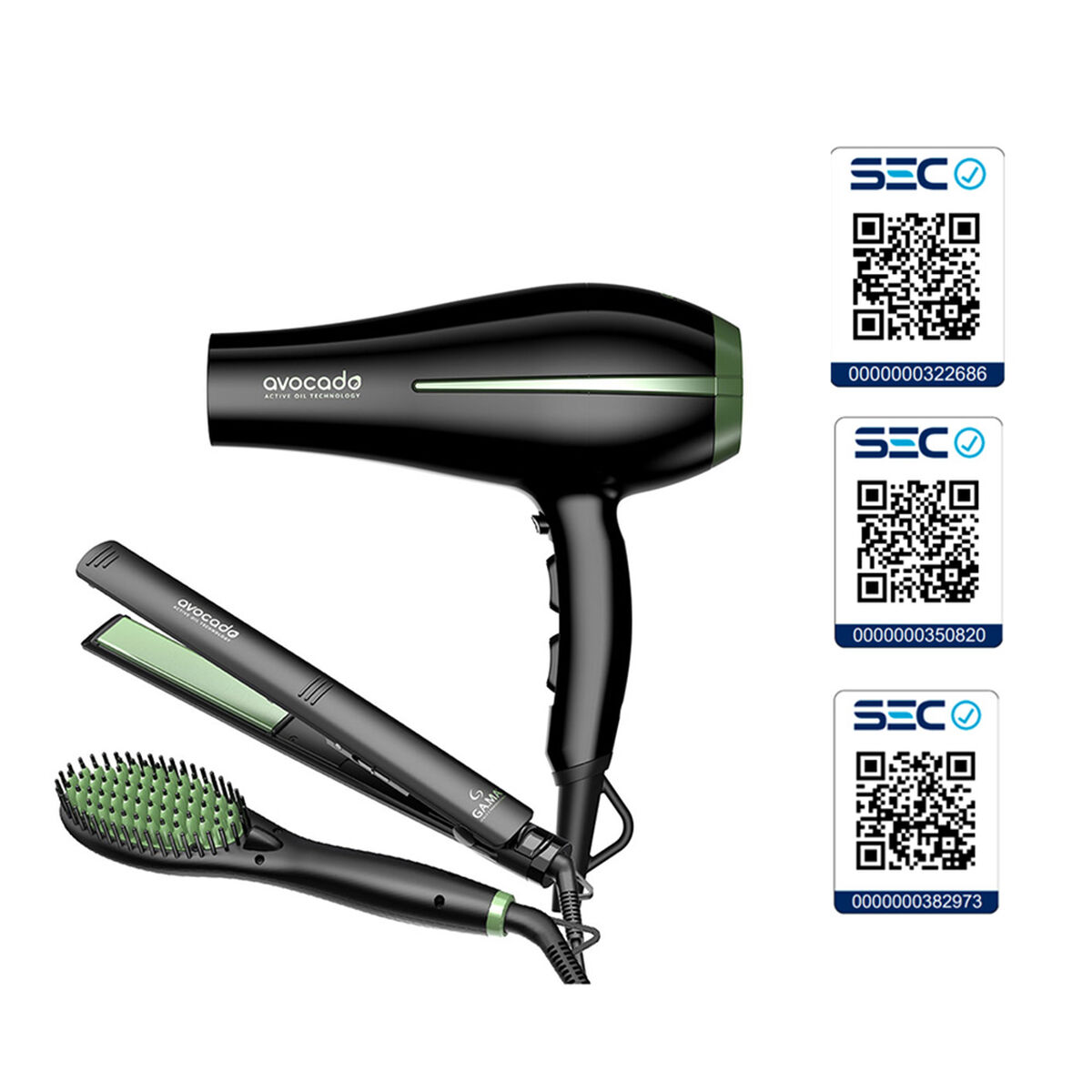 Combo Gama Secador de Pelo Avocado + Alisador Elegance + Mini Cepillo