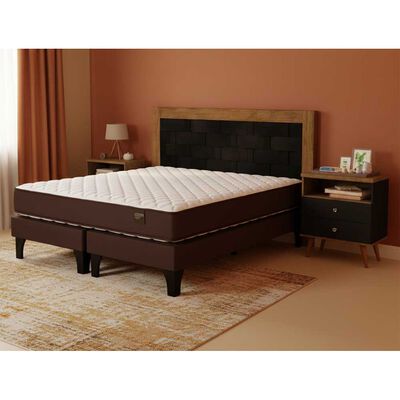 Combo Cama Europea Rosen Base Dividida 2 Plazas Ergo T + Respaldo + 2 Veladores Dreams 2 Plazas Treliza Negro