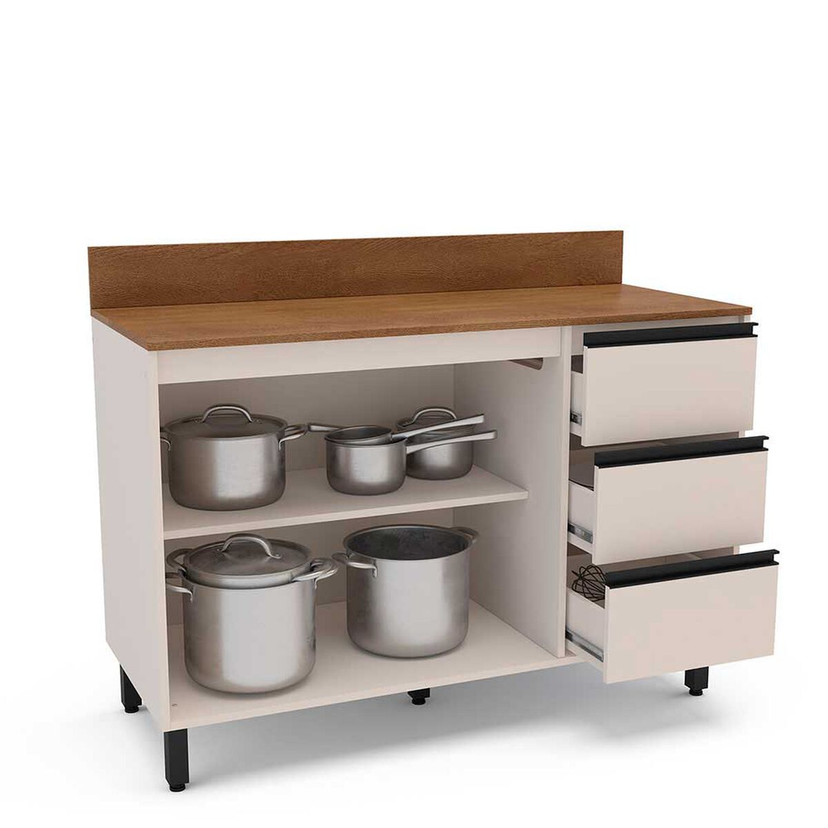 Mueble Base de Cocina Premier Vekkahome 2 Puertas 3 Cajones Beige