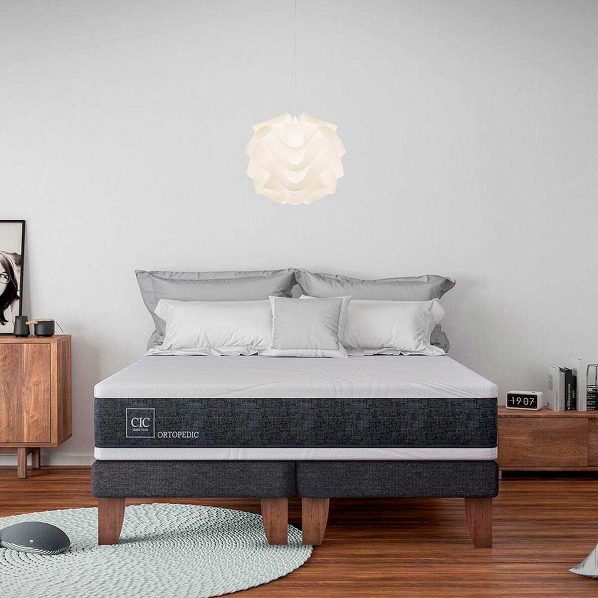 Cama Europea CIC 2 Plazas New Ortopedic + Respaldo Dublin Caramelo