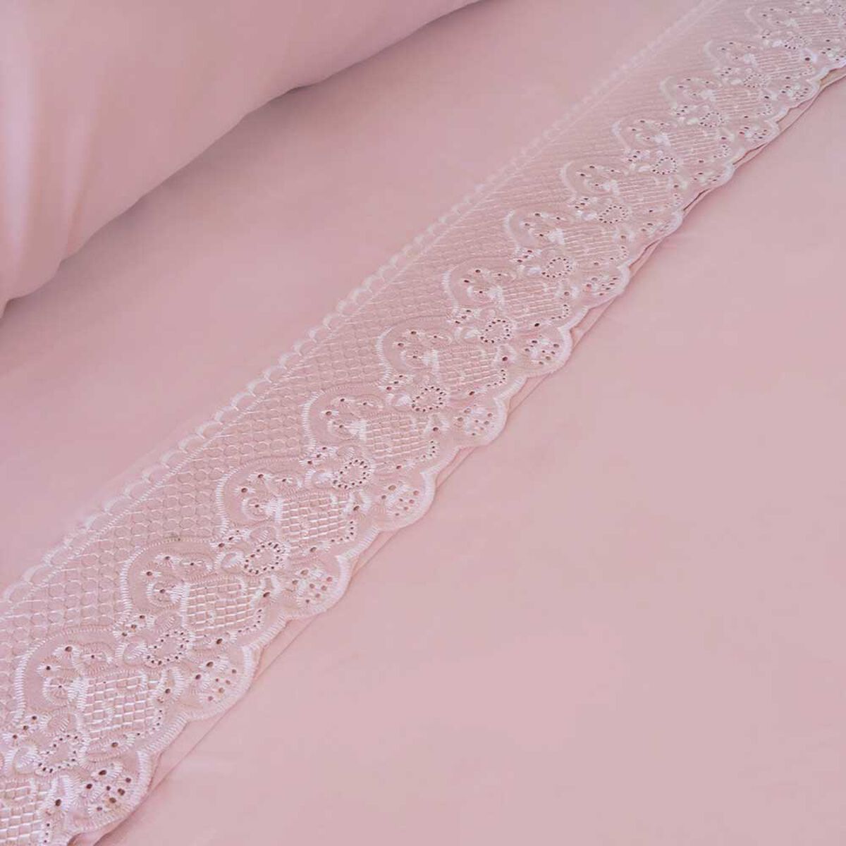 Juego de S&aacute;banas Doral 1,5 Plazas Santorini Liso Broderie Rosa