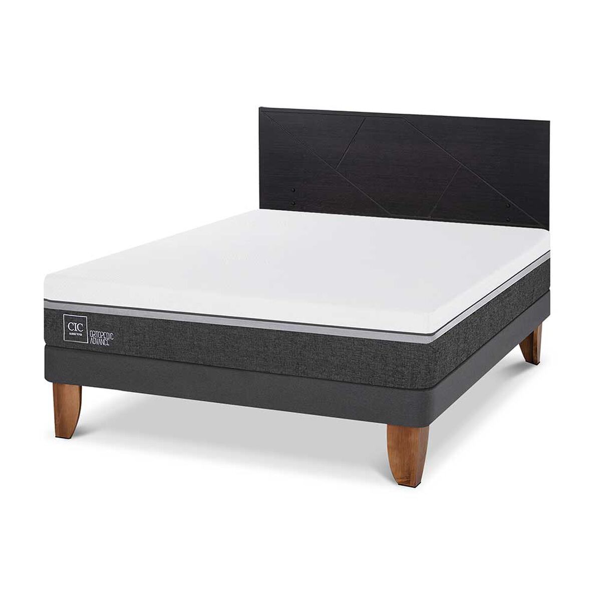 Cama Europea CIC 2 Plazas Ortopedic Advance + Respaldo Villarrica Negro