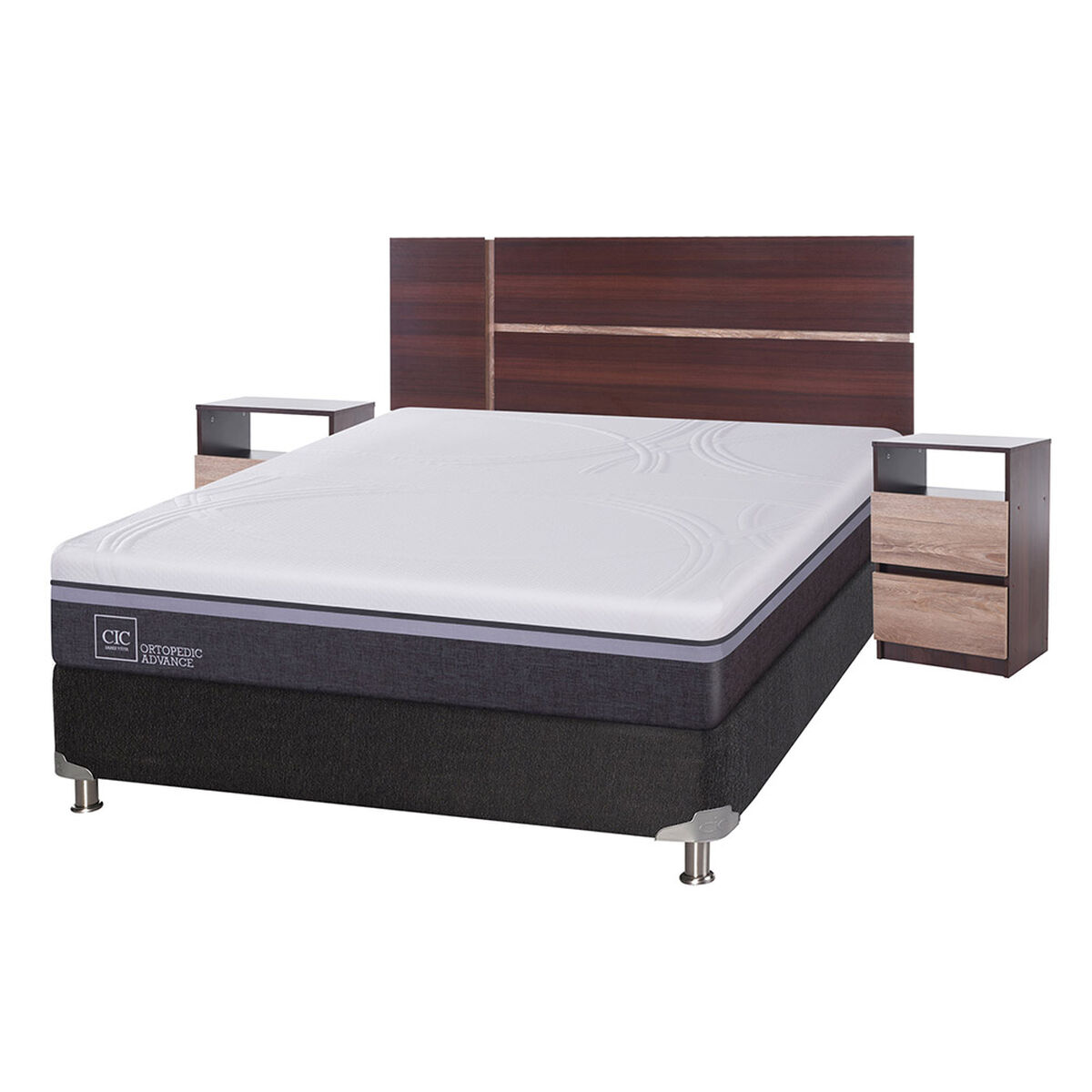 Box Spring CIC 2 Plazas Ortopedic Advance + Respaldo + 2 Veladores