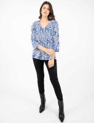 Imagen 2 del producto Blusa Estampada Manga Larga Mujer Zibel Azul, Crudo, Negro