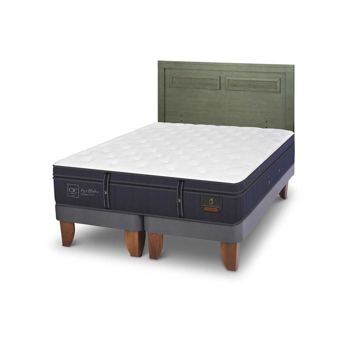 Cama Europea CIC Base Dividida 2 Plazas Grand Premium + Respaldo Milan Olivo