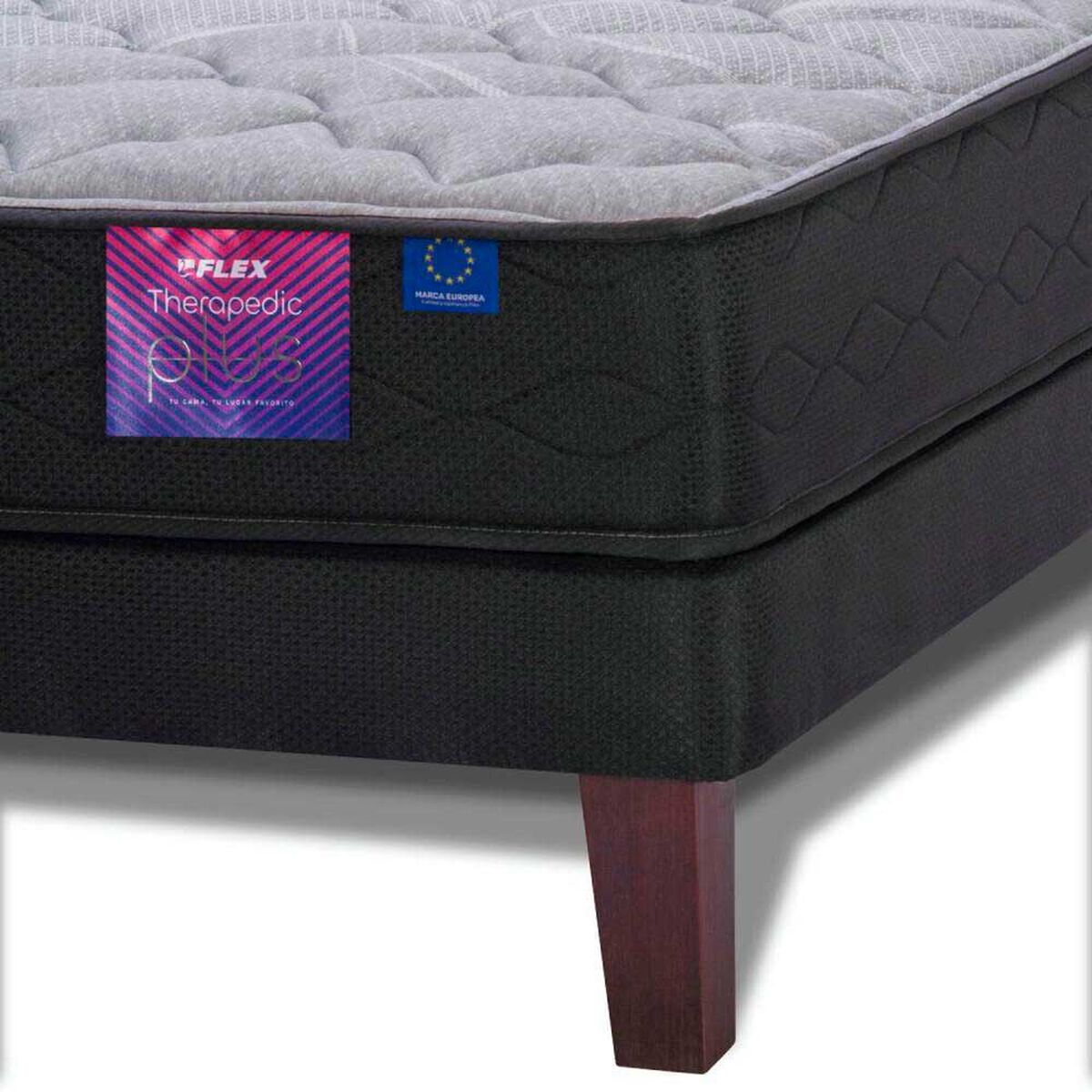 Cama Europea Flex Base Dividida King Therapedic Plus + Respaldo + 2 Veladores Lorraine