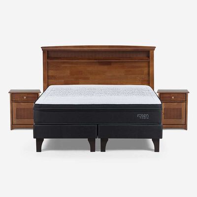 Cama Europea Rosen Base Dividida 2 Plazas Tempo + Respaldo + 2 Veladores Veneto
