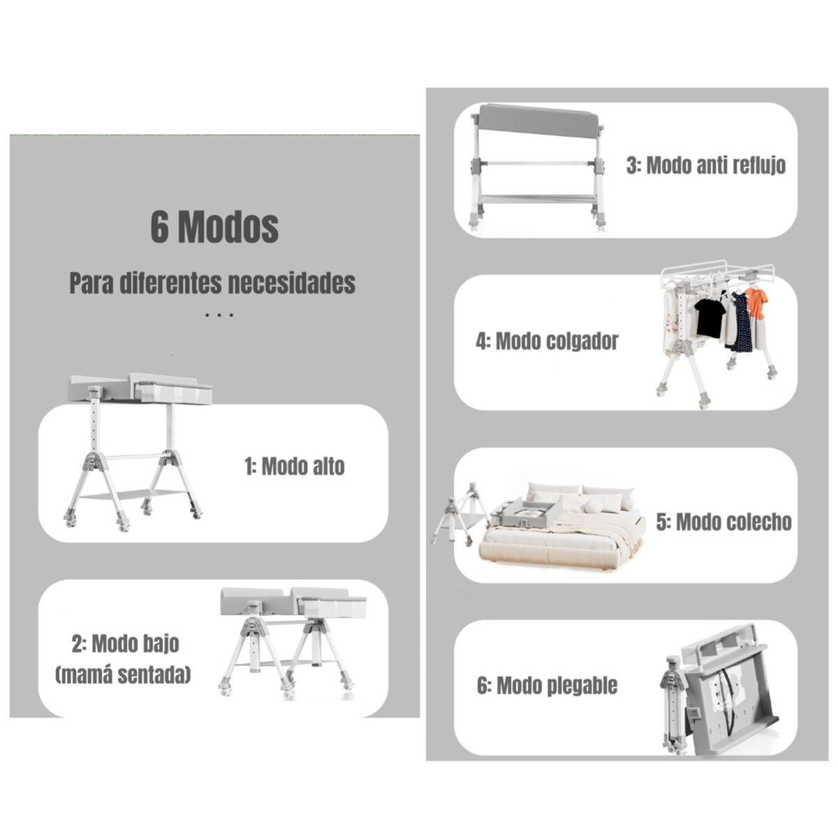 Mudador de Pañales Plegable 3 en 1 LuBabycas Gris
