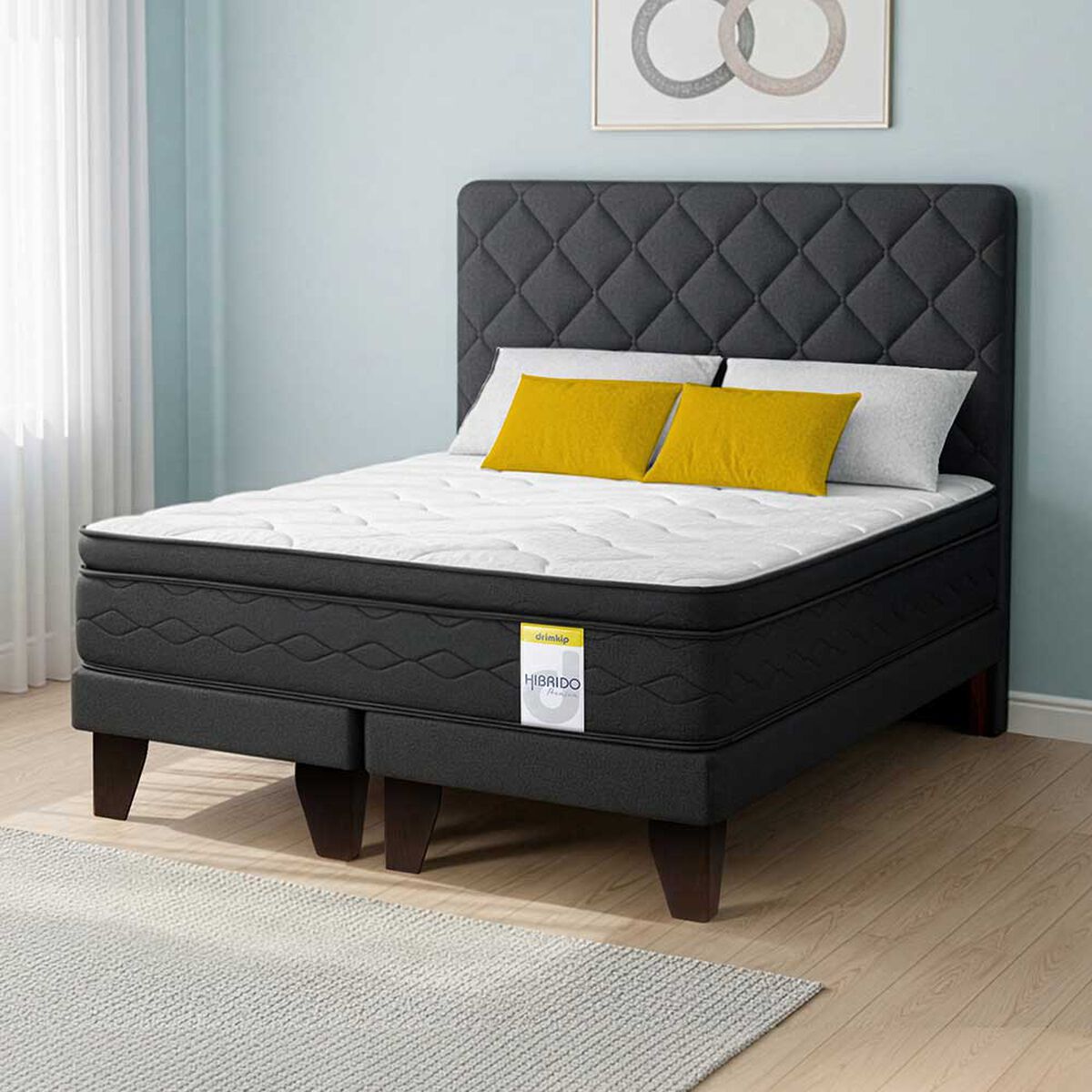 Cama Europea Drimkip King Hibrido Premium Base Dividida + Respaldo