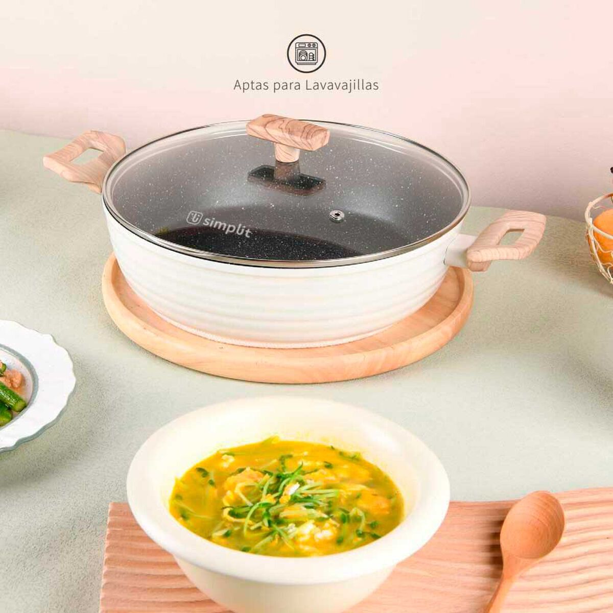 Bater&iacute;a de Cocina Aluminio Forjado Simplit Savannah 9 Piezas Crema