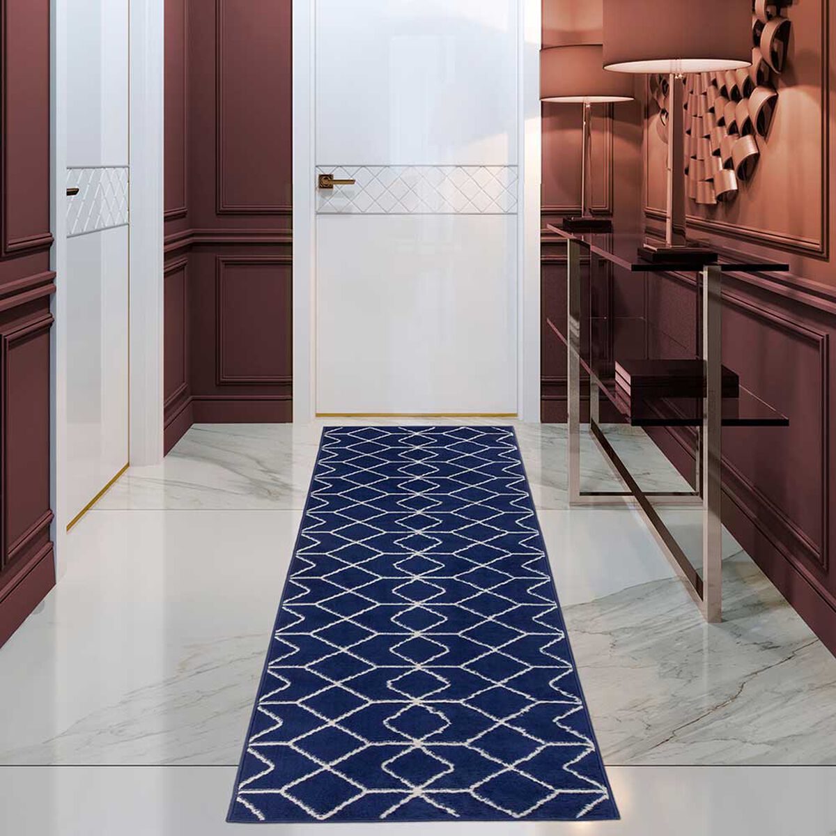 Alfombra de Pasillo Modalfo Kashan King Azul Marino 66 x 430 cm