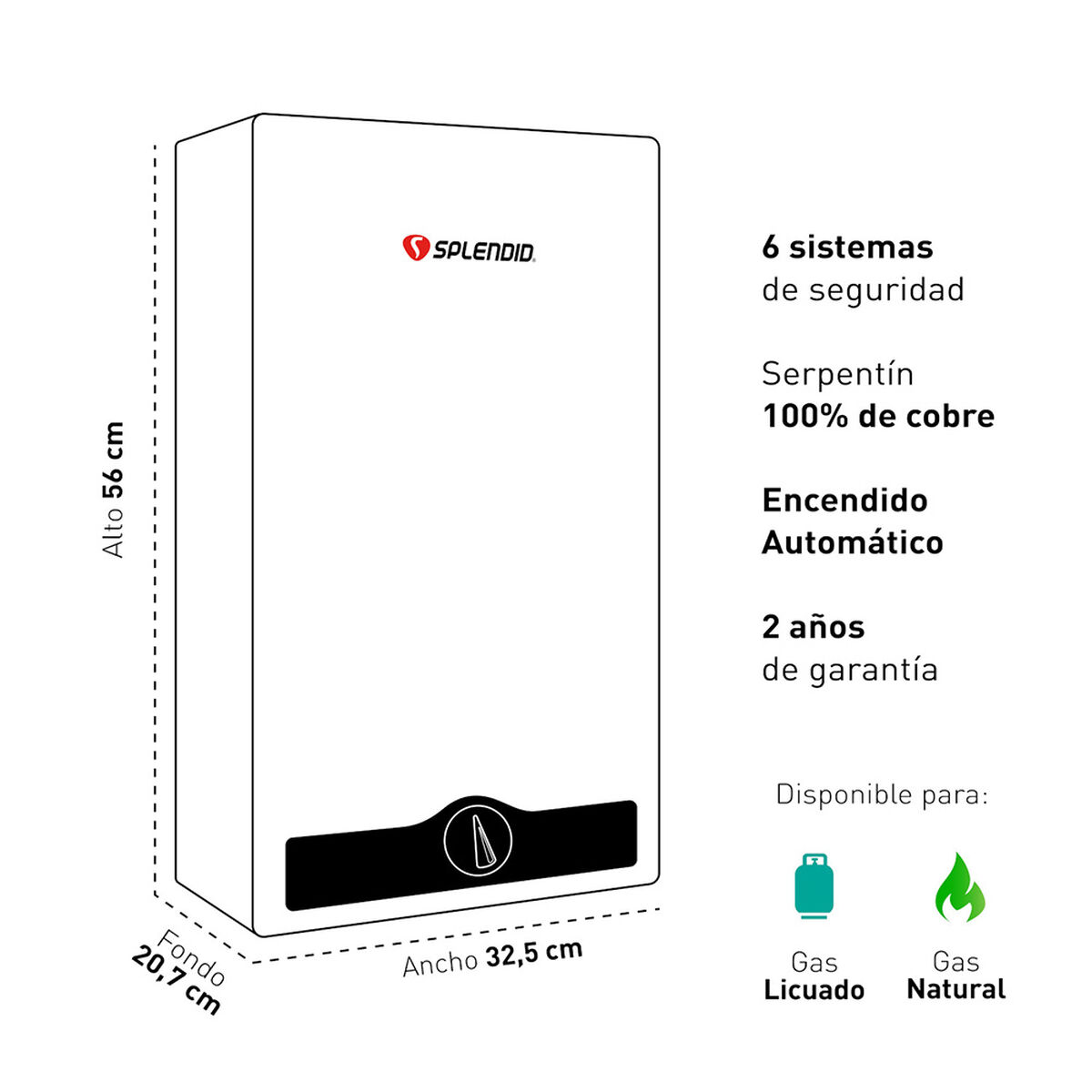 Calefont Gas Licuado Tiro Natural Splendid Ionizado 8 lts.
