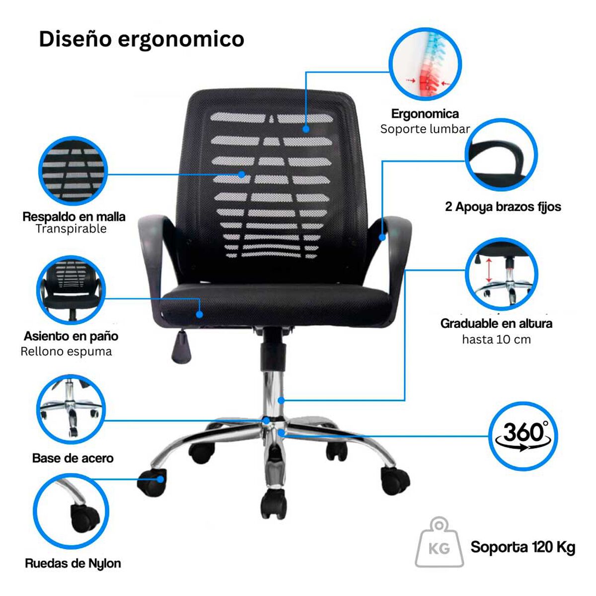 Silla de Escritorio Arthome Barcelona Negra