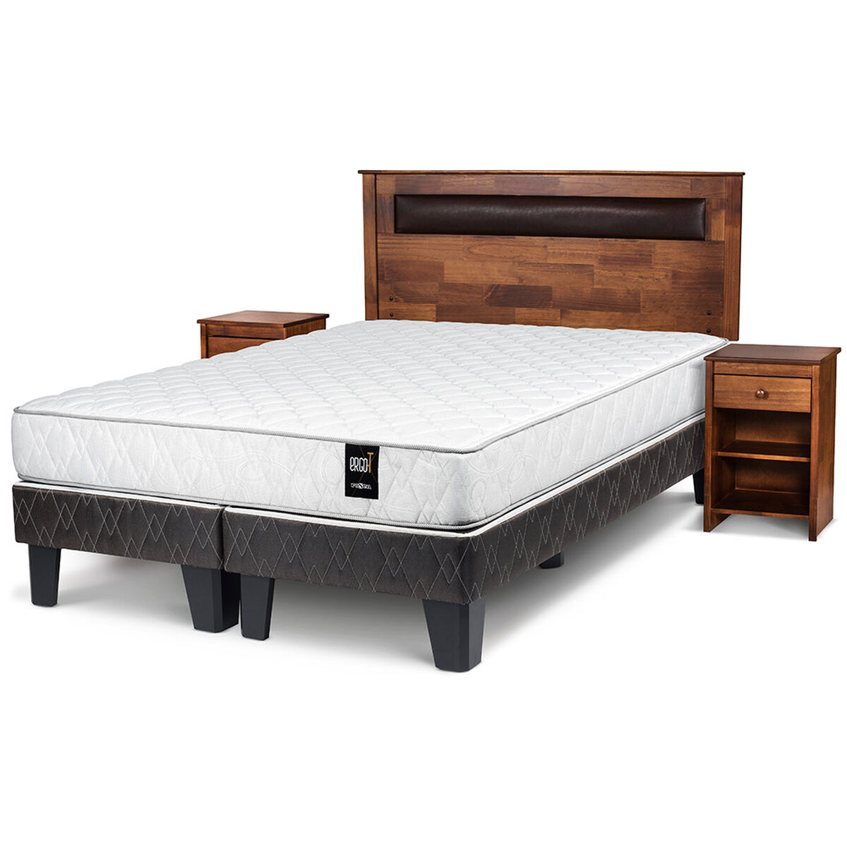 Cama Europea Rosen Base Dividida King Ergo-T + 2 Veladores Ferrara