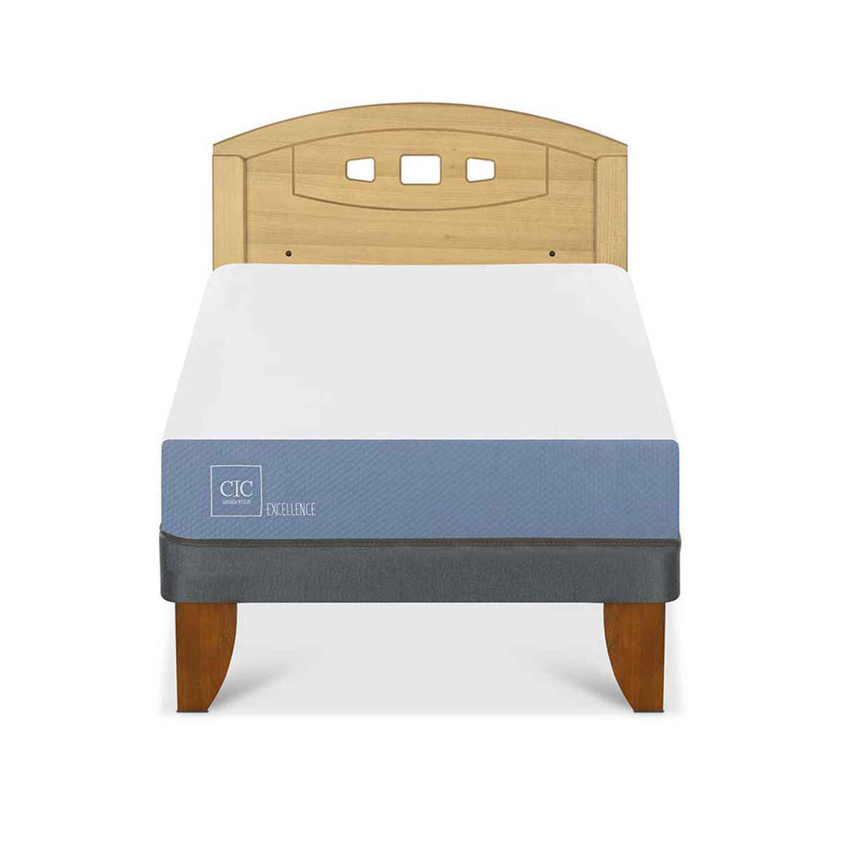 Cama Europea CIC 1,5 Plazas Excellence + Respaldo Gales Mostaza