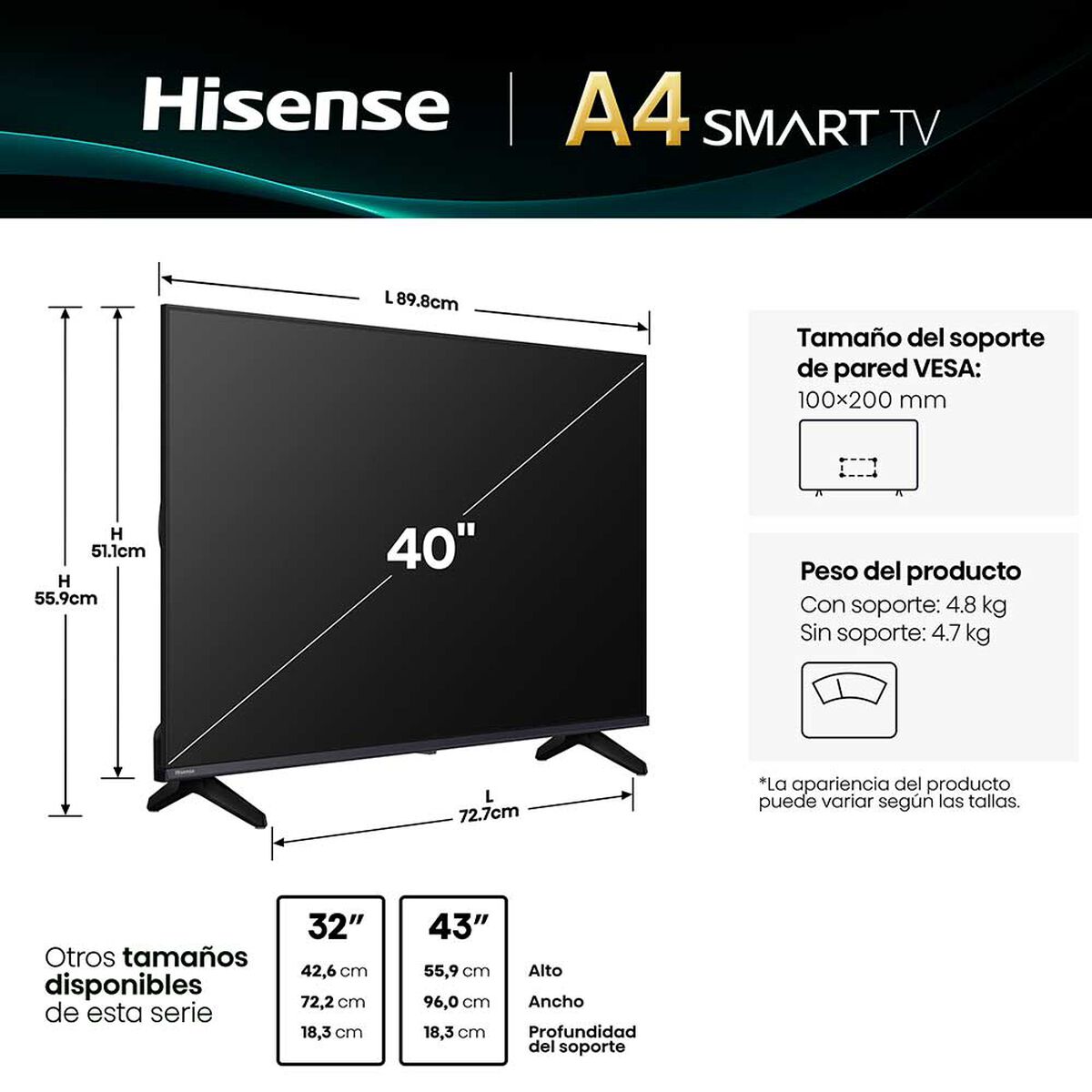 LED 40" Hisense 40A4NV Full HD