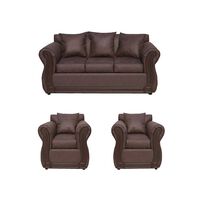 Juego de Living Almore Atenea PU Sofá 3 Cuerpos + Dos Sillones 1 Cuerpo Caramelo